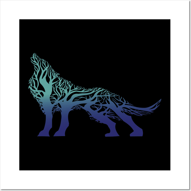 Wolf tree blend cute cool colorful Wall Art by Okuadinya